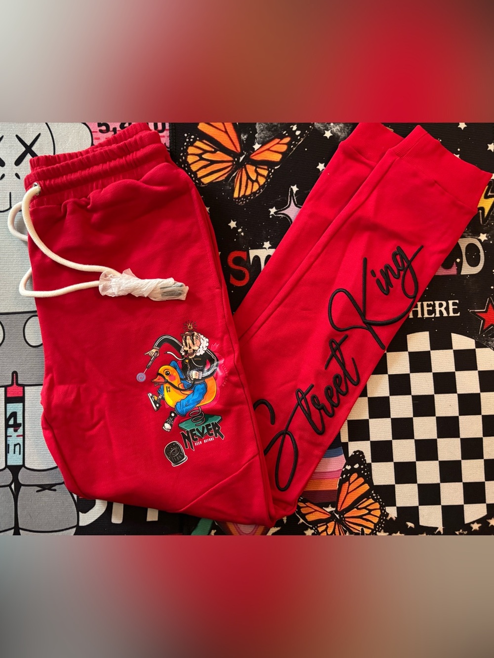 Red Street King Graphic Jogger Pants